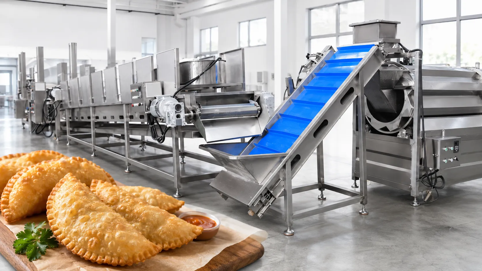 Customized 350kg/h Continuous Fryer for Chebureki Production in Russia