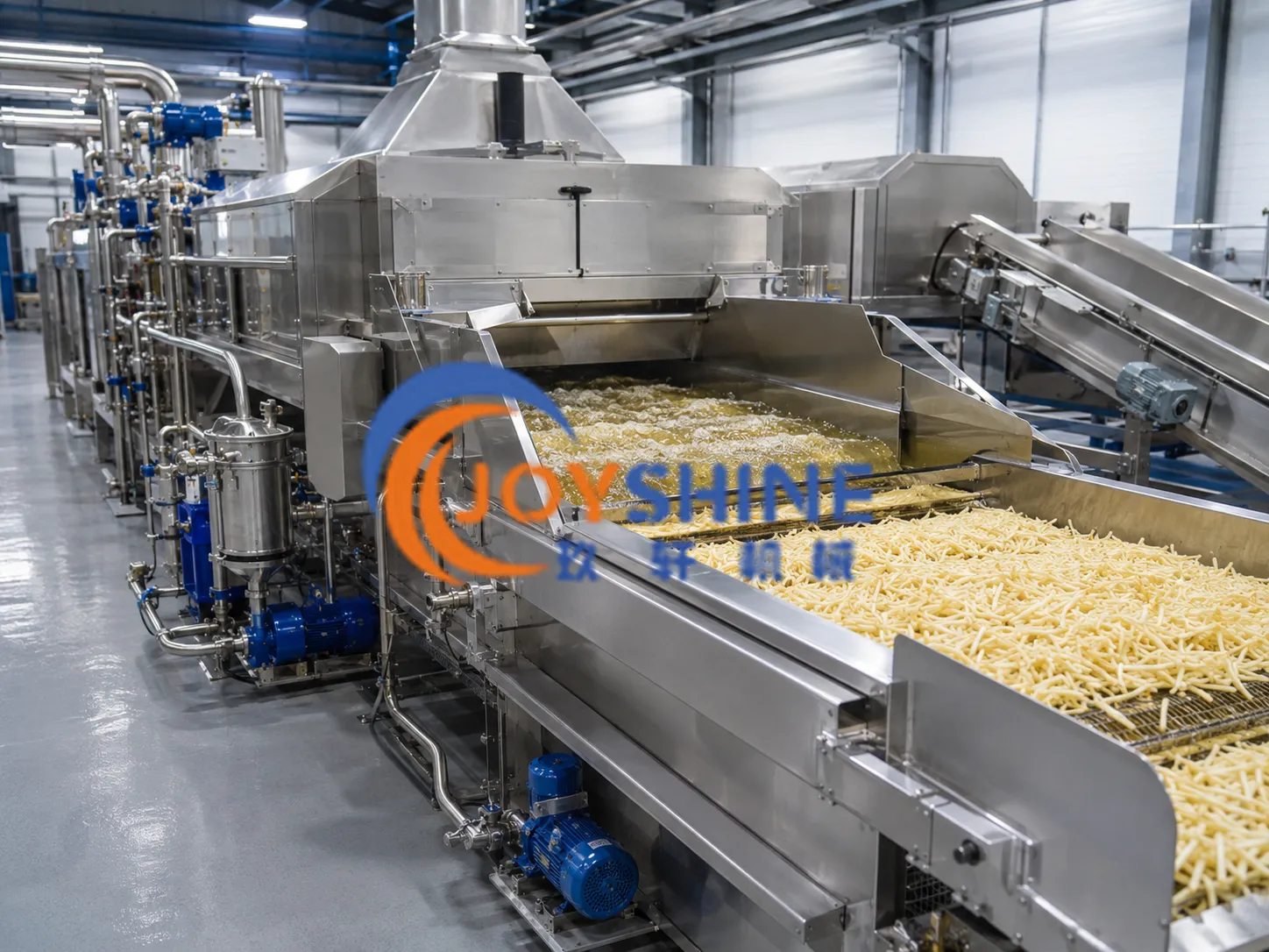 Continuous French fries fryer with oil circulation and filtration system